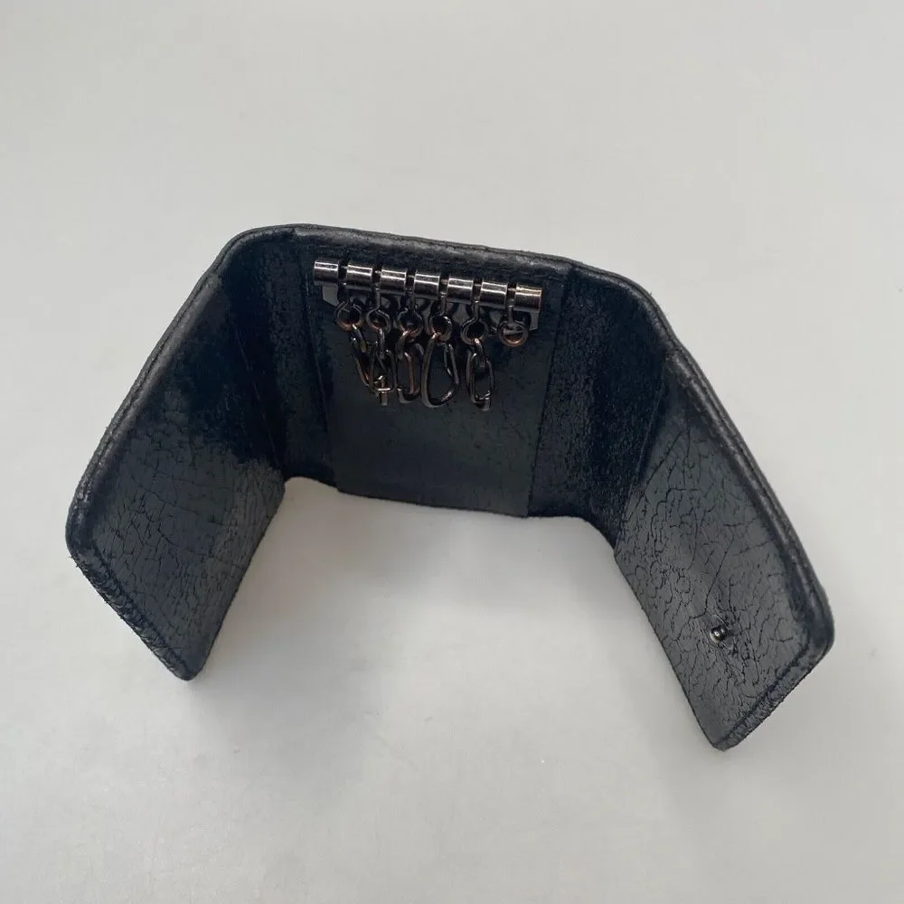 Tory Burch Black Leather Tri-Fold Key Case Mini Wallet – EUC, 5 Hooks, Crackle F